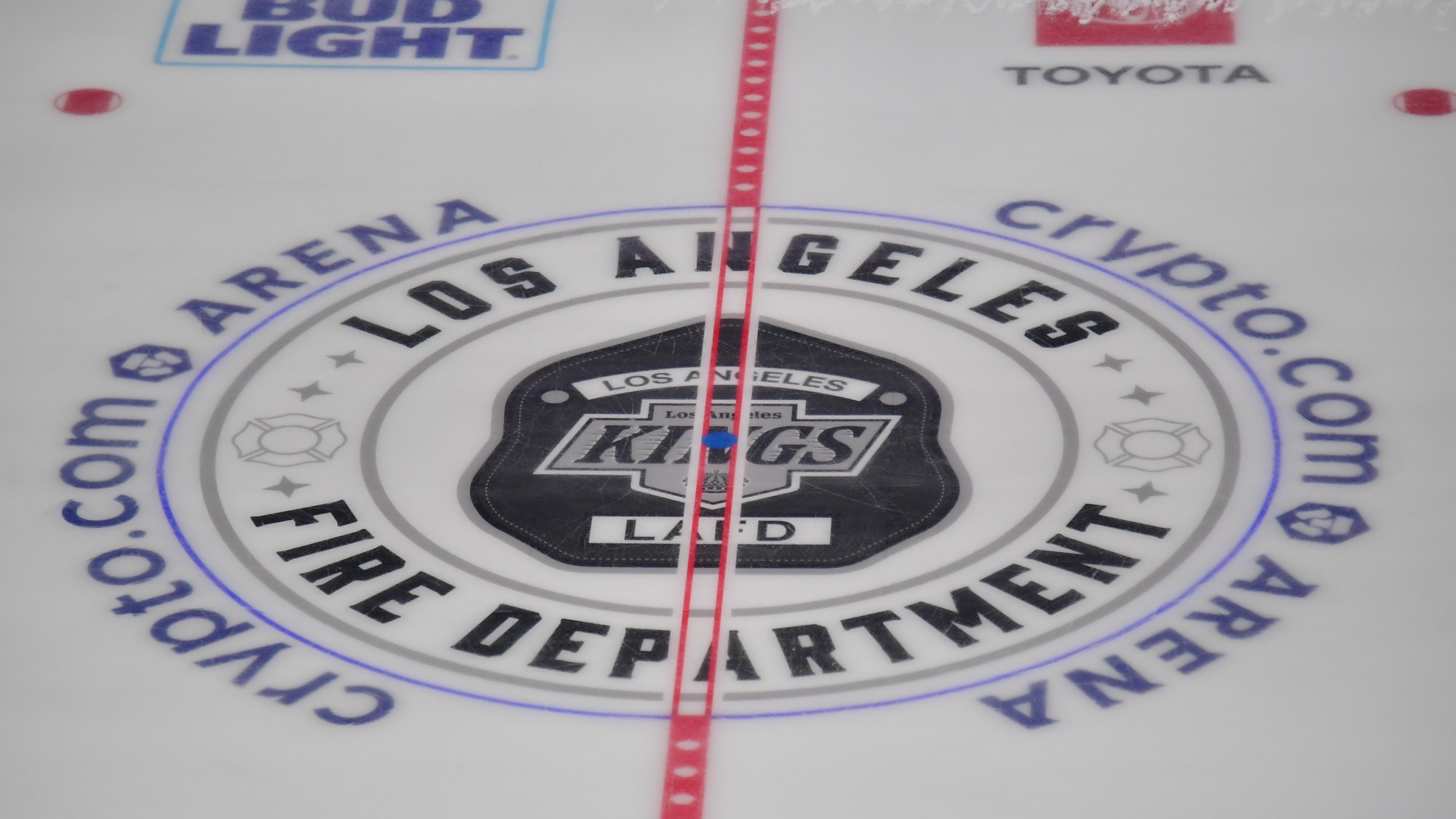 The ice recognized the Los Angeles Fire Department prior to the game between the Pittsburgh Penguins and the Los Angeles Kings at Crypto.com Arena on Jan. 20.